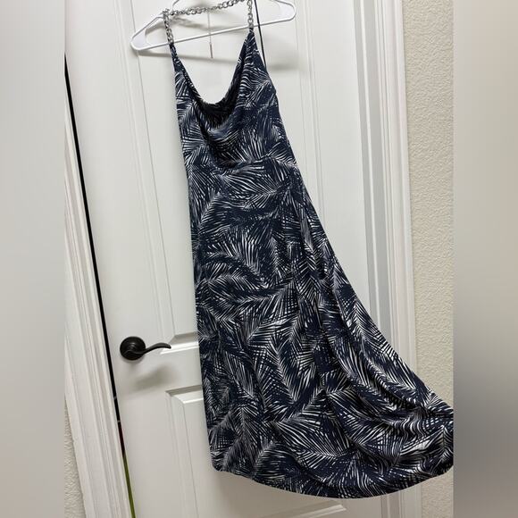Michael Michael Kors Womens Palm-Print Halter Midi Dress navy small resort wear - Picture 6 of 11